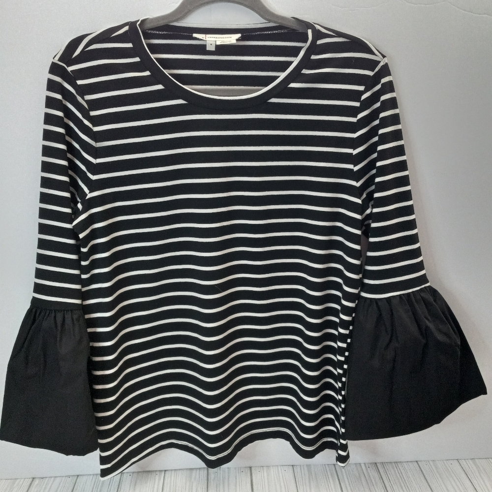 Anthropologie Stripe Bell Sleeve Shirt